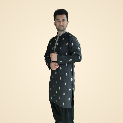 Black Spun Cotton Kurta