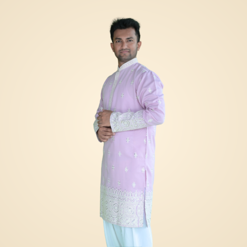 Light Pink Spun Cotton Kurta with Border