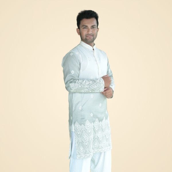 Green Dual Color Fine Cotton Silk Kurta with Border