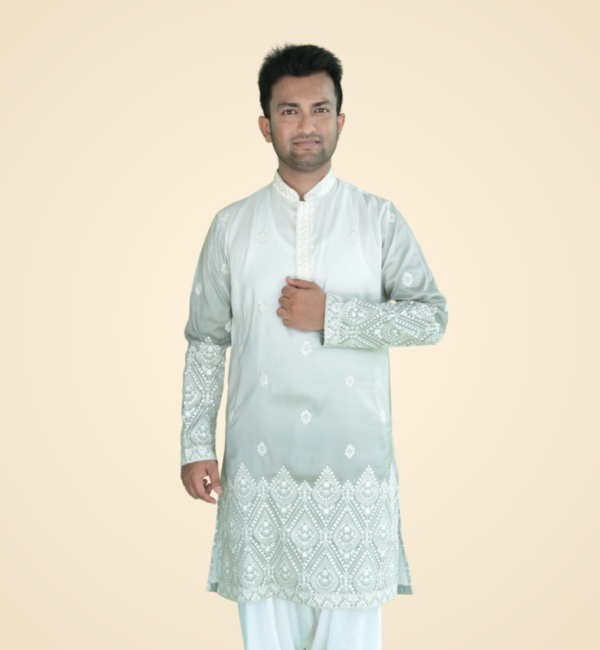 Green Dual Color Fine Cotton Silk Kurta with Border