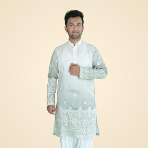 Green Dual Color Fine Cotton Silk Kurta with Border