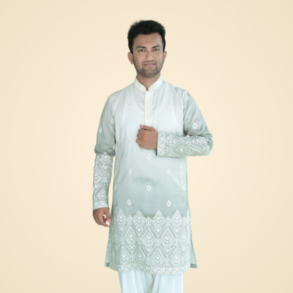 12 Green Dual Color Fine Cotton Silk Kurta with Border