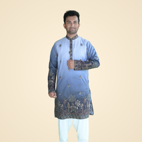 Grey Dual Color Fine Cotton Silk Kurta with Border