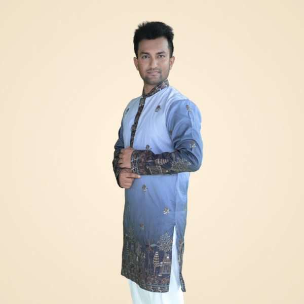 Grey Dual Color Fine Cotton Silk Kurta with Border