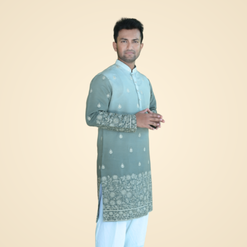 Hunter Green Dual Color Cotton Kurta with Border