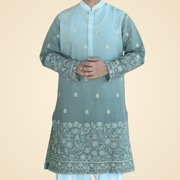 Hunter Green Dual Color Cotton Kurta with Border