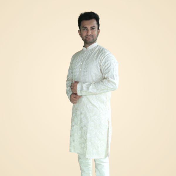 Off White Premium Spun Cotton Kurta with Border