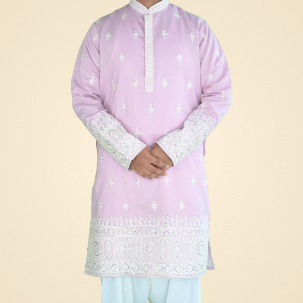 Light Pink Spun Cotton Kurta with Border