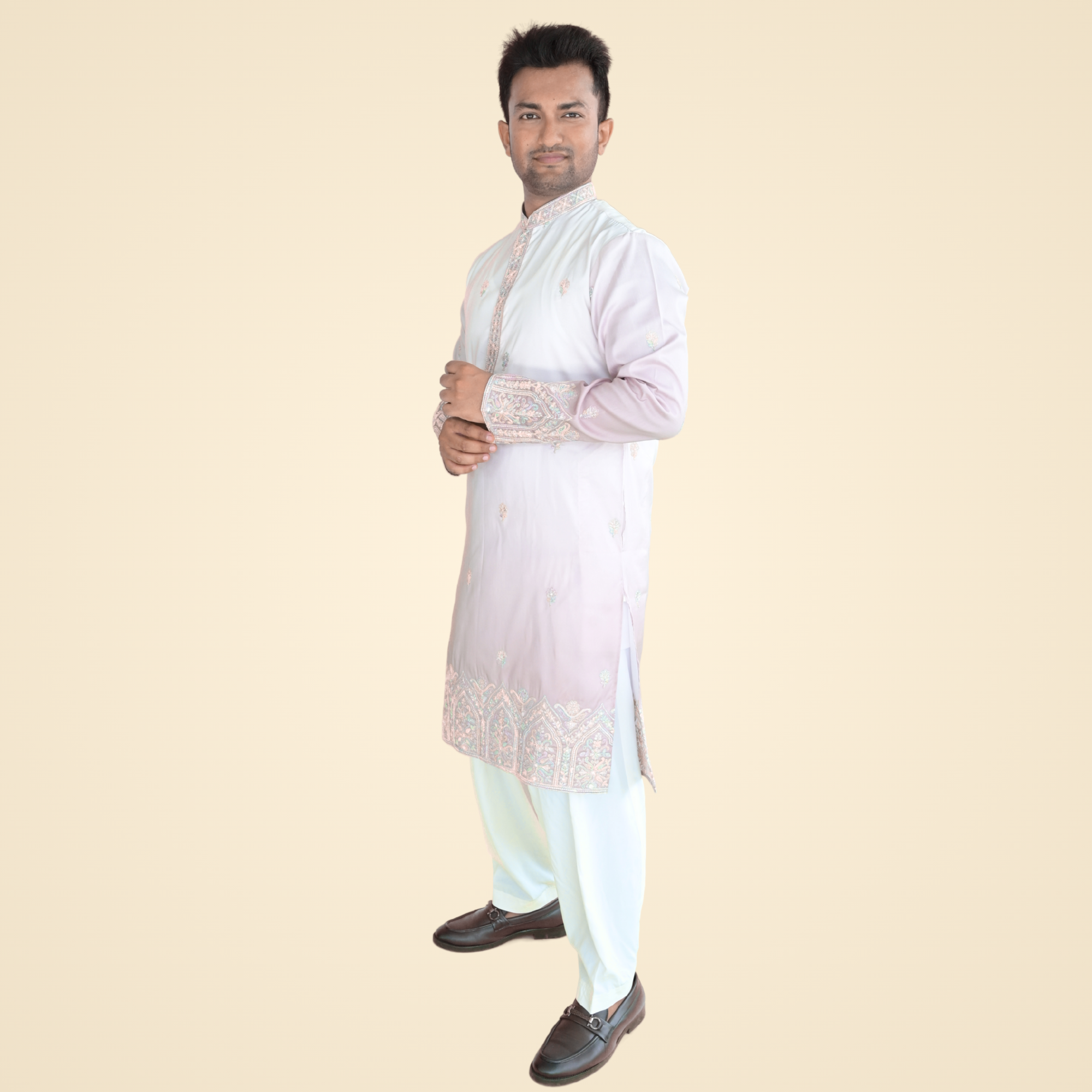 Sandle Brown Dual Color Fine Cotton Silk with Border - Image 2
