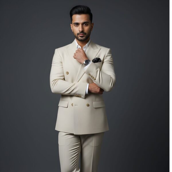 Elegant Beige Double-Breasted Suit