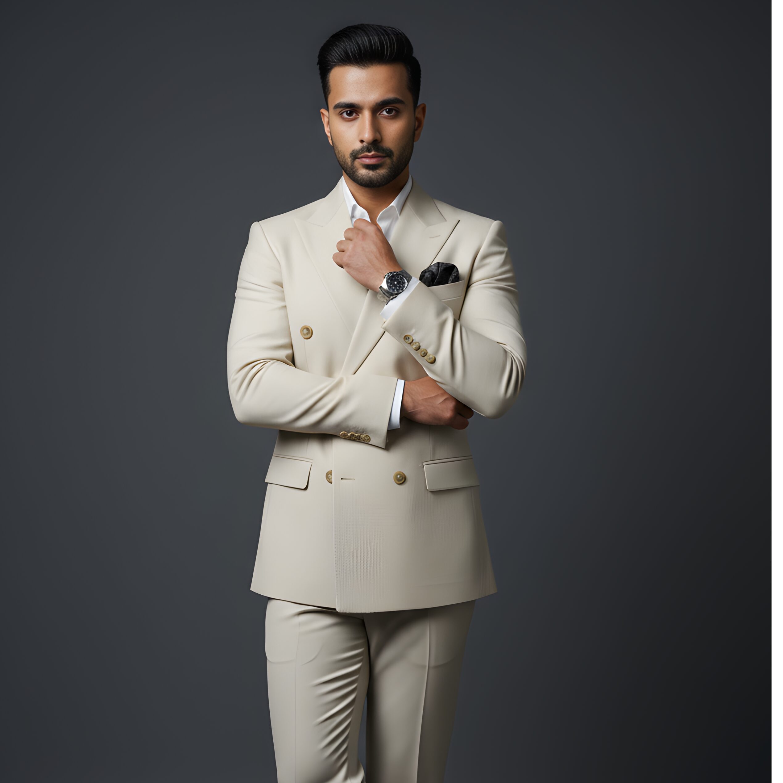 Elegant Beige Double-Breasted Suit