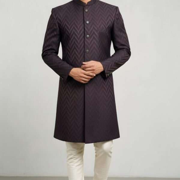 Dark Charcoal Grey Embroidered Sherwani