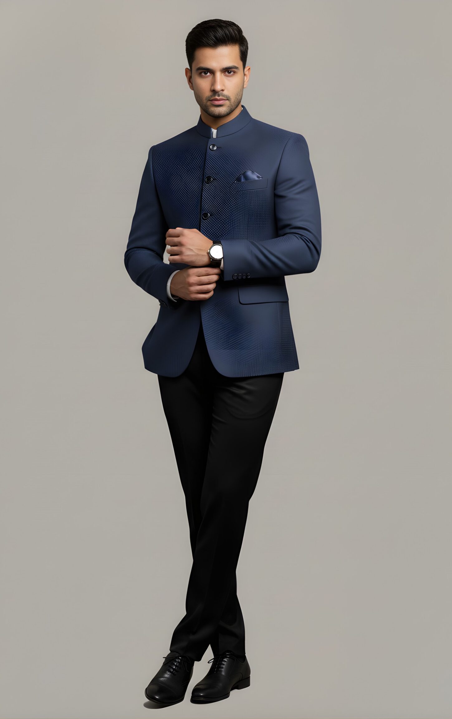 Blue Printed Bandhgala Blazer - Image 3