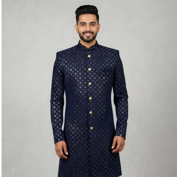 Navy Velvet Thread Sequins Indo-Western