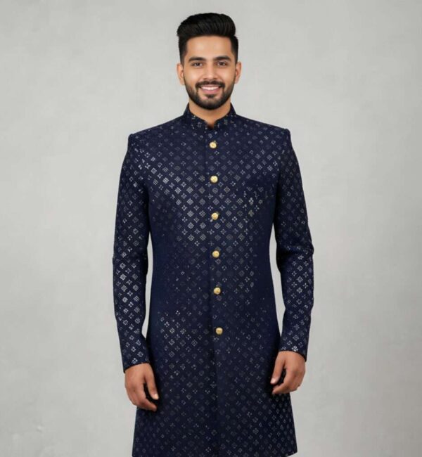 Navy Velvet Thread Sequins Indo-Western