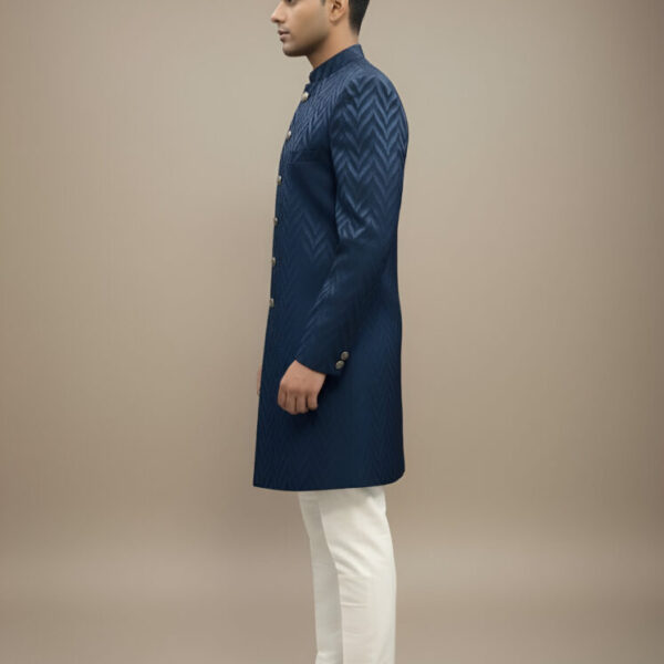Navy Blue Chevron Brocade Indo-Western