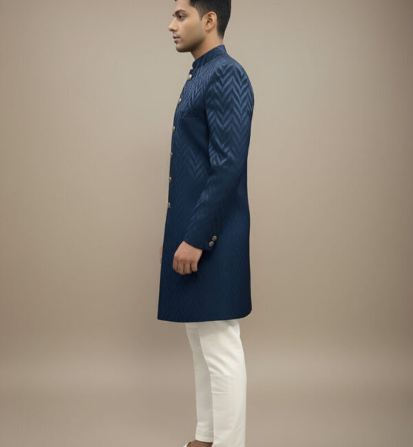 Navy Blue Chevron Brocade Indo-Western
