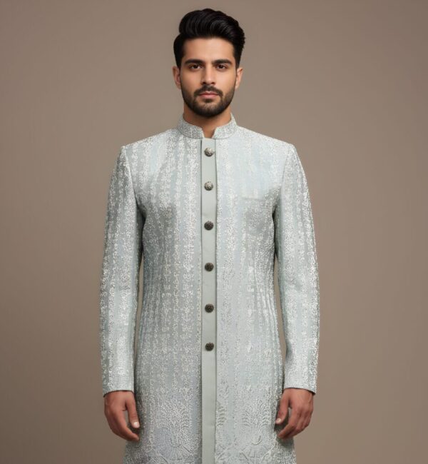 Luxury Mint Green Heavy Embroidered Indo-Western Set