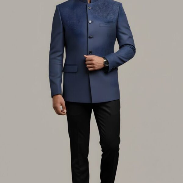 Blue Printed Bandhgala Blazer