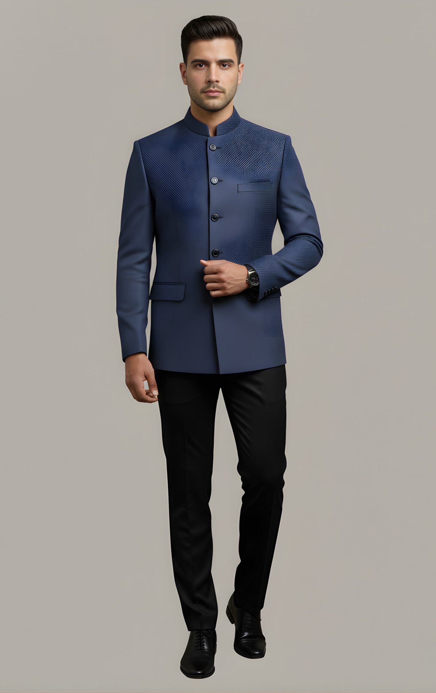 Blue Printed Bandhgala Blazer - Image 2