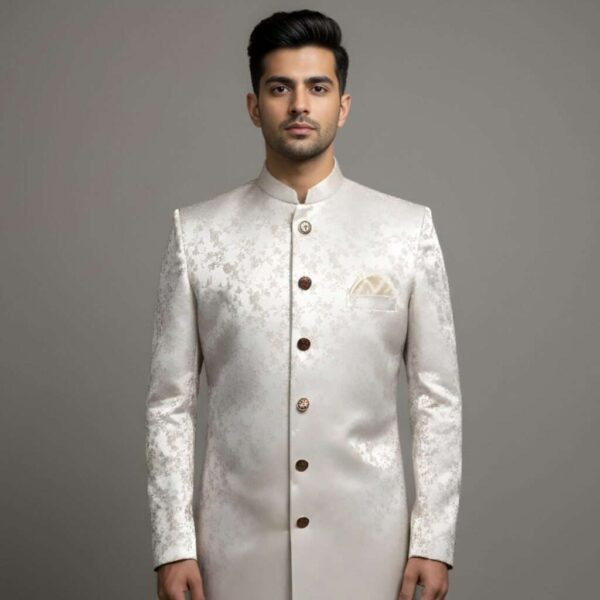 Off-White Floral Brocade Indo-Western