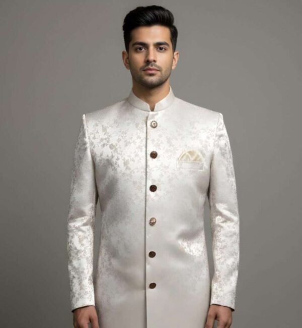 Off-White Floral Brocade Indo-Western