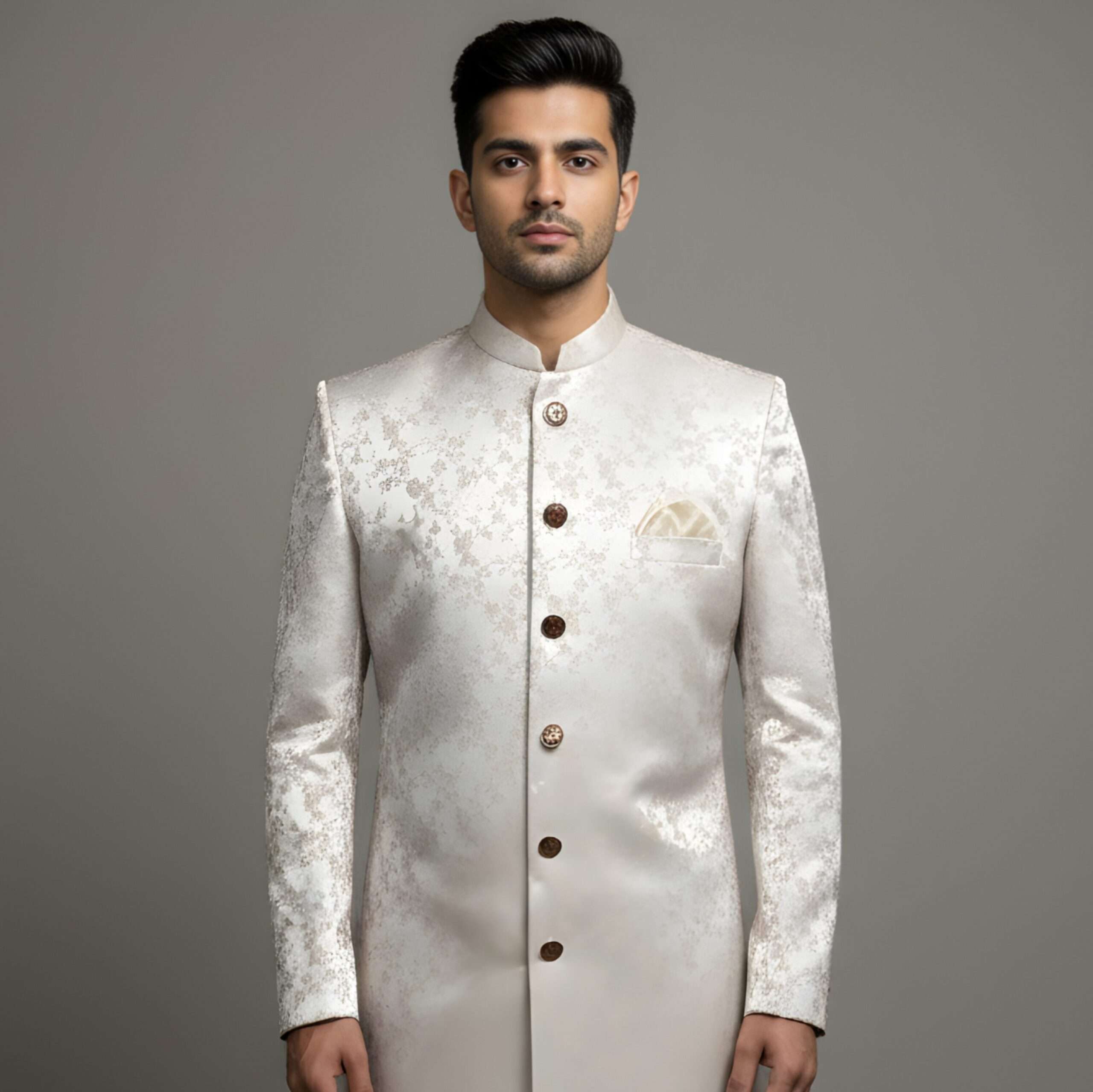 Off-White Floral Brocade Indo-Western