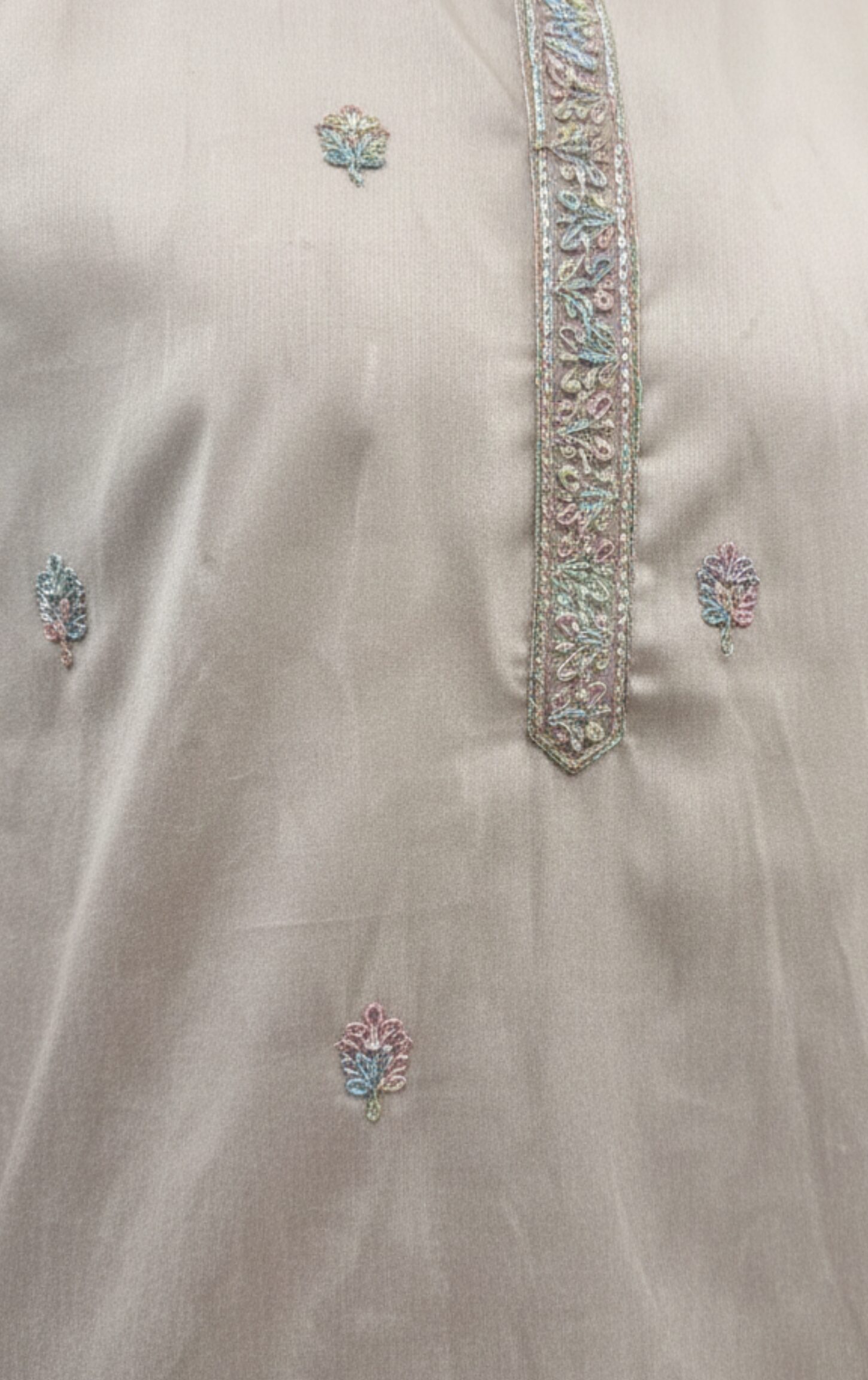 Elegant Beige Embroidered Silk Kurta - Image 5