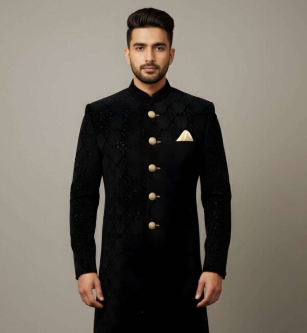 Premium Lavender Grey Geometric Textured Indo-Western Set