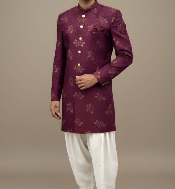 Royal Wine Red Gold Foil Print Indo-Western Set