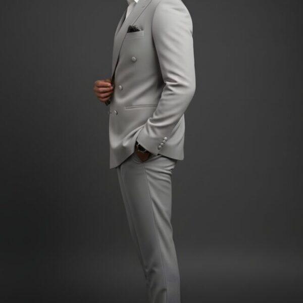 Elegant Light Grey Double-Breasted Suit