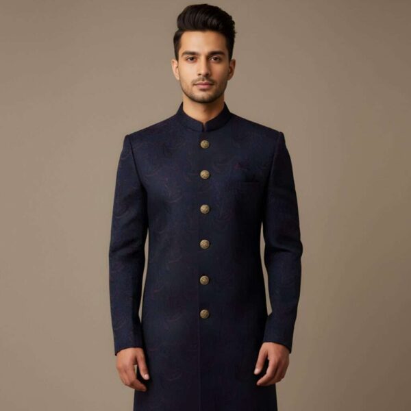 Deep Navy Floral Korean Fabric Indo-Western