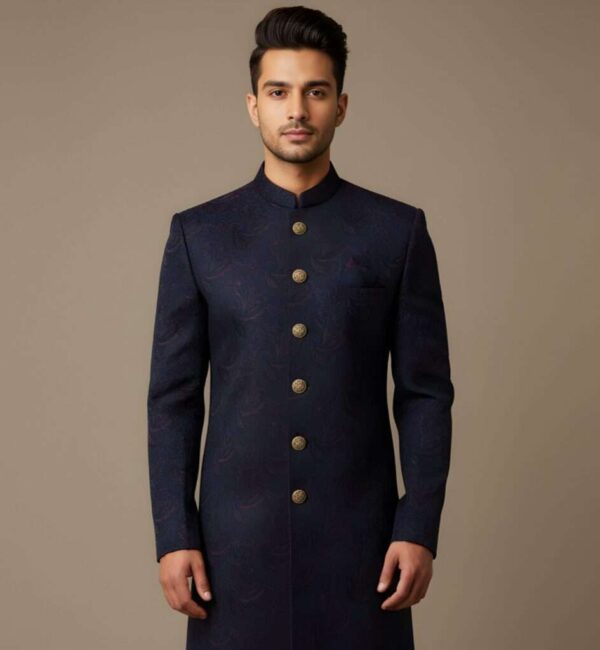 Deep Navy Floral Korean Fabric Indo-Western