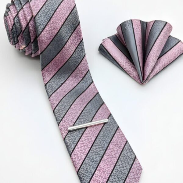 Rose Pink and Grey Stripe Tie Set