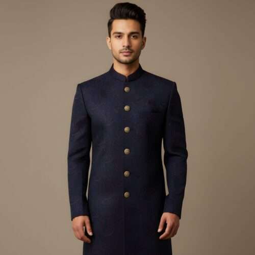 Deep Navy Floral Korean Fabric Indo-Western