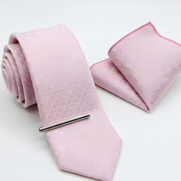 Solid Baby Pink Textured Tie Set