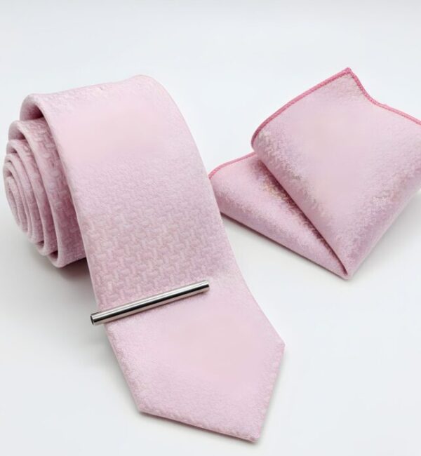 Solid Baby Pink Textured Tie Set