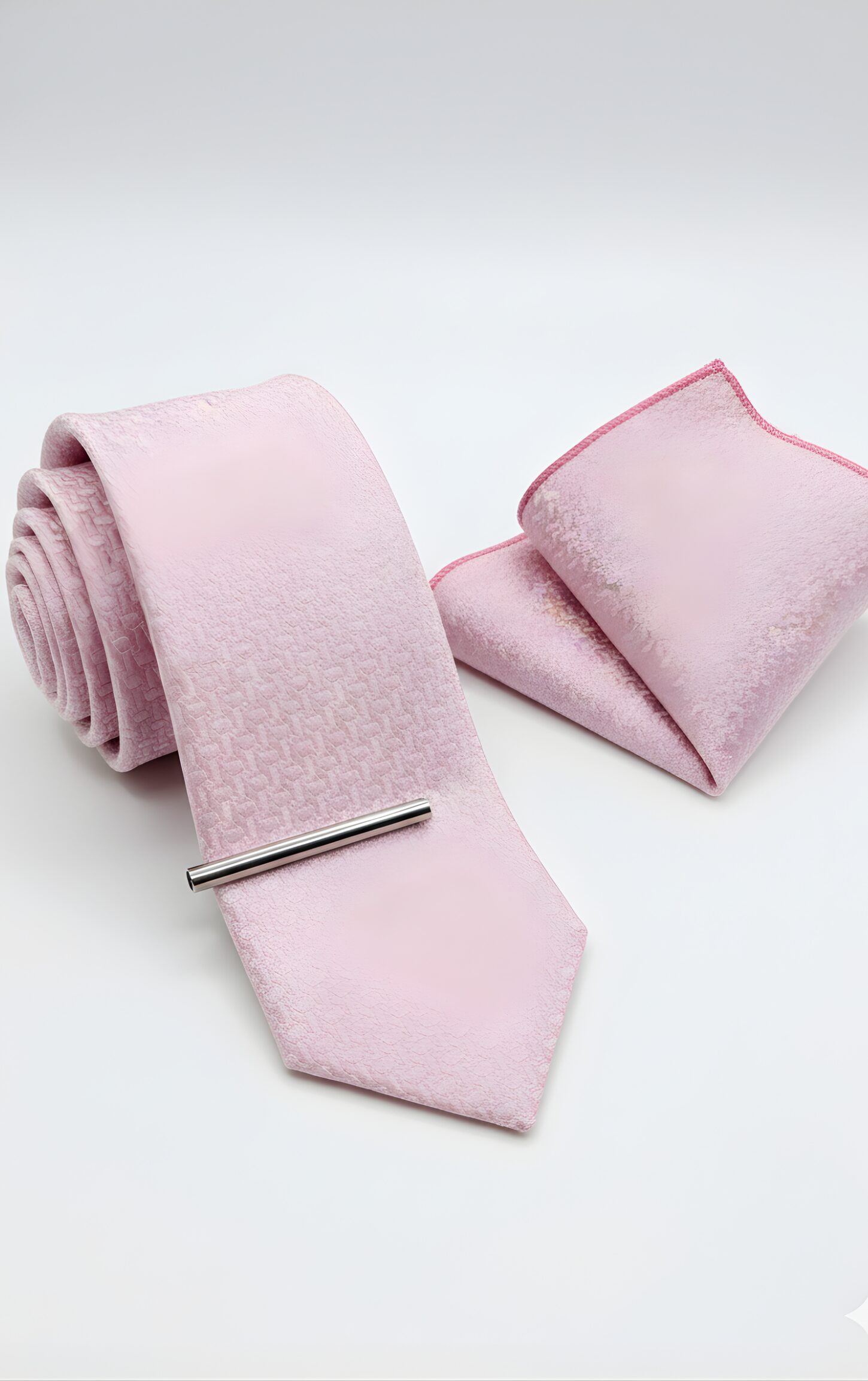 Solid Baby Pink Textured Tie Set