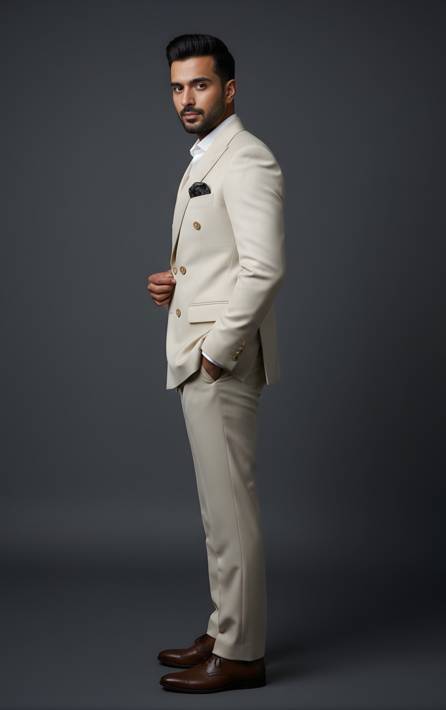 Elegant Beige Double-Breasted Suit - Image 5
