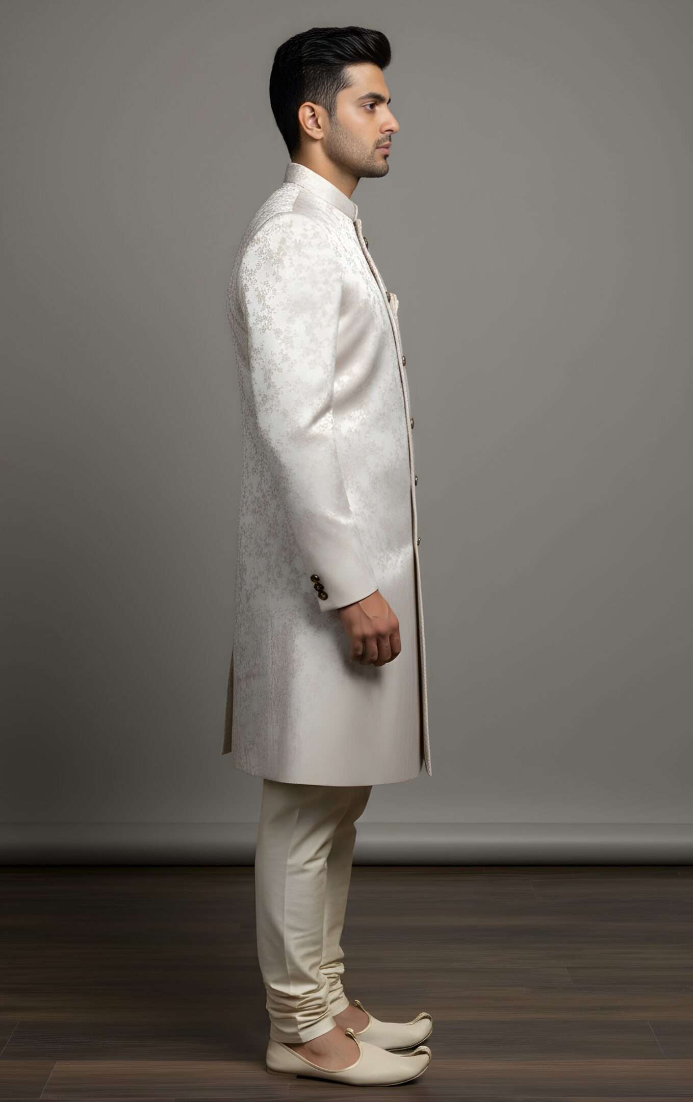 Off-White Floral Brocade Indo-Western - Image 2