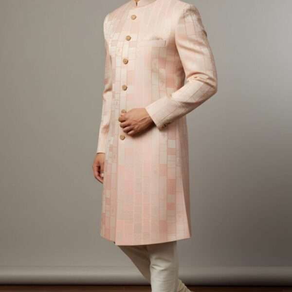 Light Peach Geometric Brocade Indo-Western