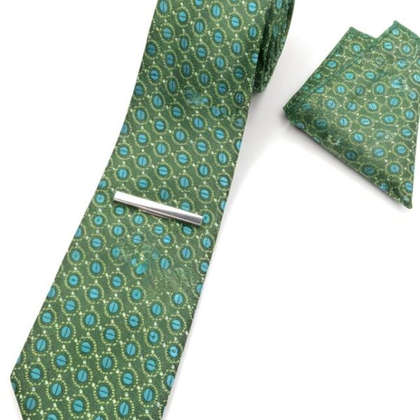 Olive Green and Blue Geometric Tie Set