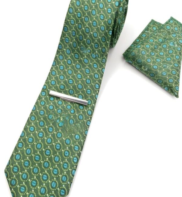 Olive Green and Blue Geometric Tie Set