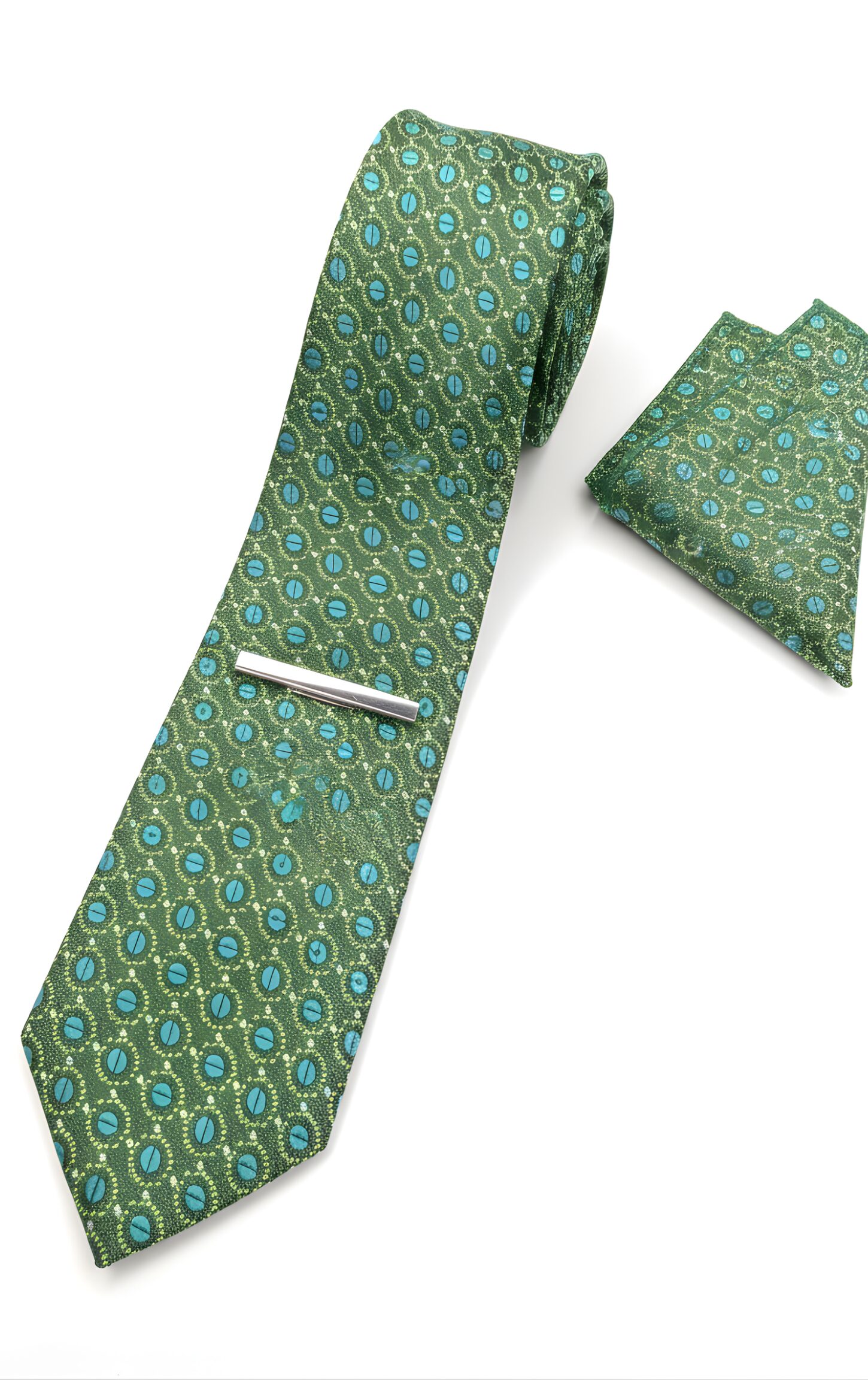 Olive Green and Blue Geometric Tie Set