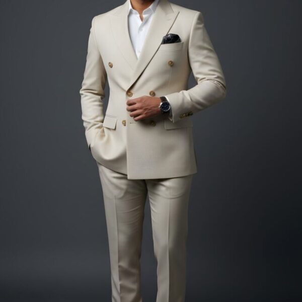 Elegant Beige Double-Breasted Suit
