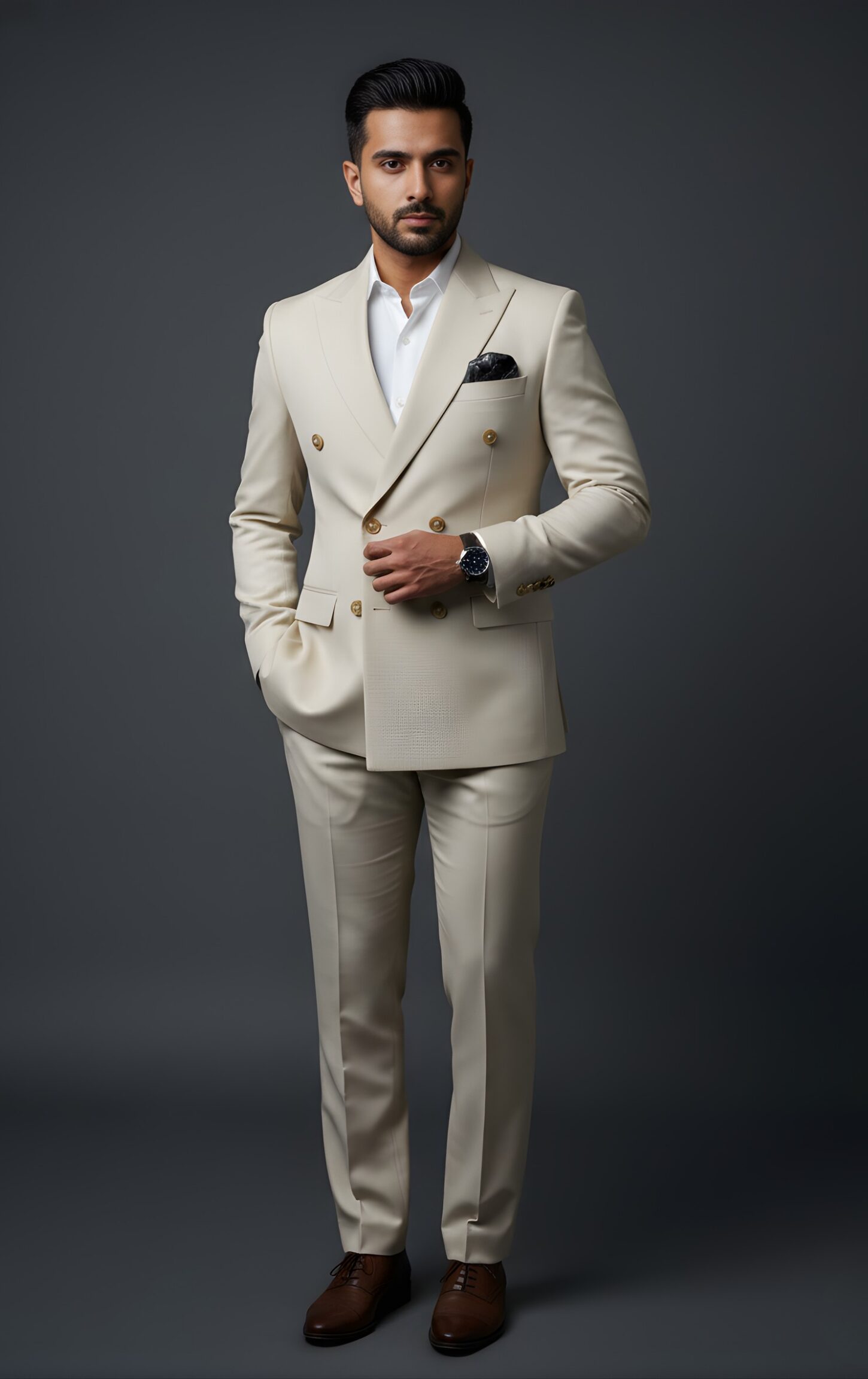 Elegant Beige Double-Breasted Suit - Image 2