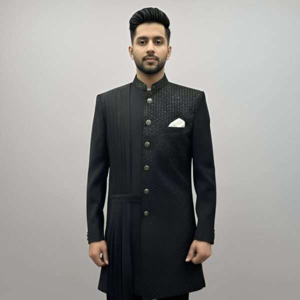 Modern Black Pleated Bandhga