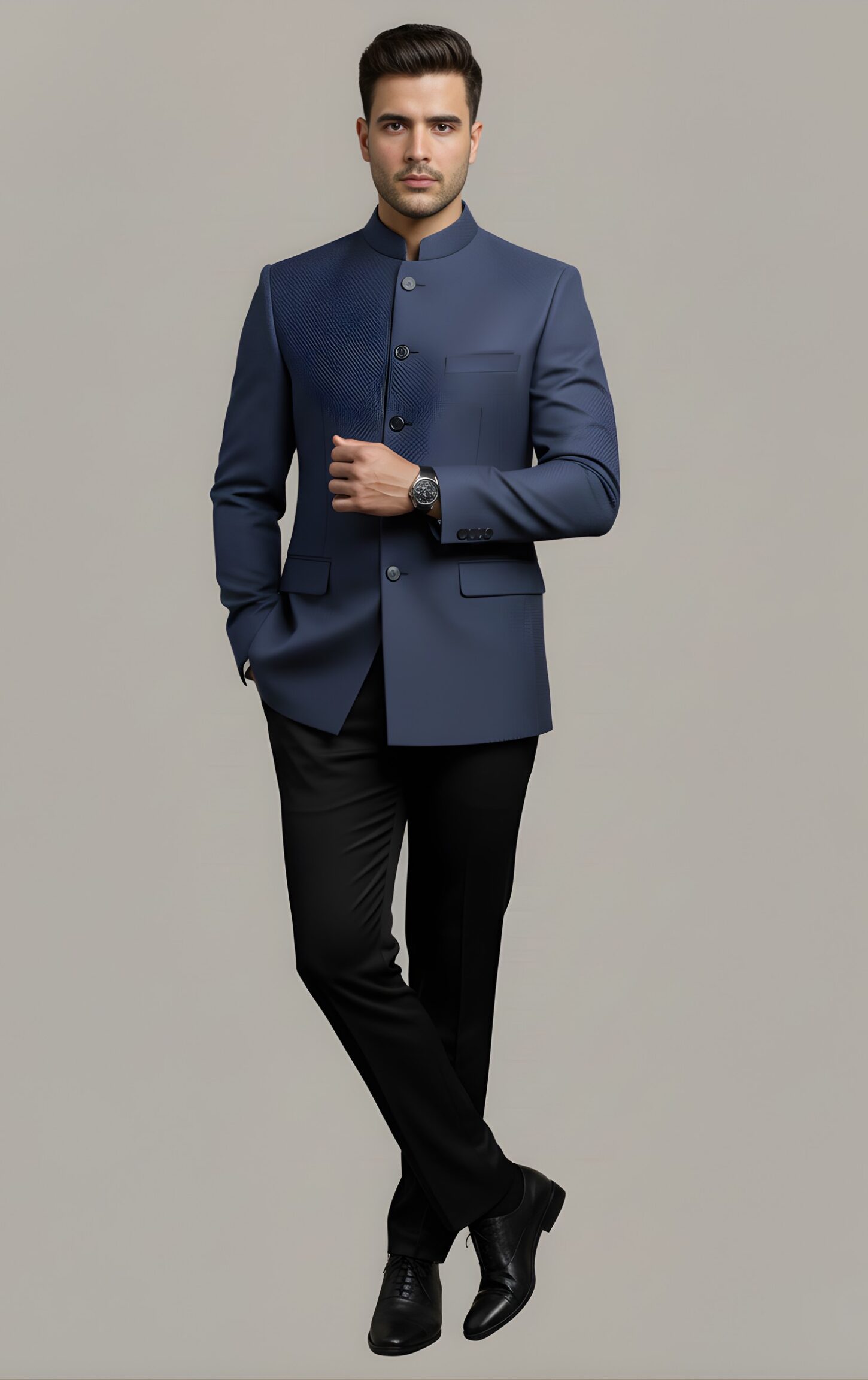 Blue Printed Bandhgala Blazer - Image 4