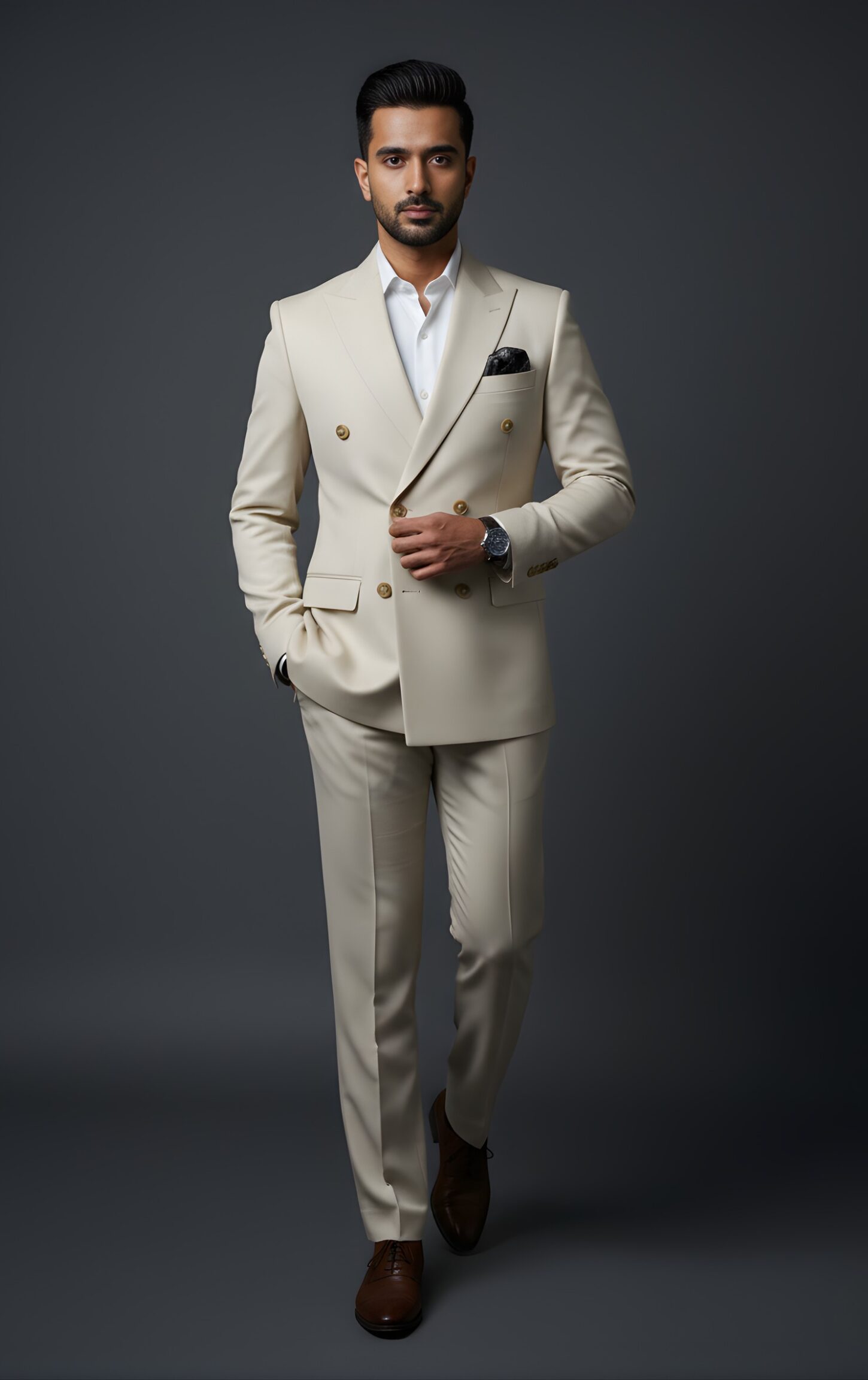 Elegant Beige Double-Breasted Suit - Image 4