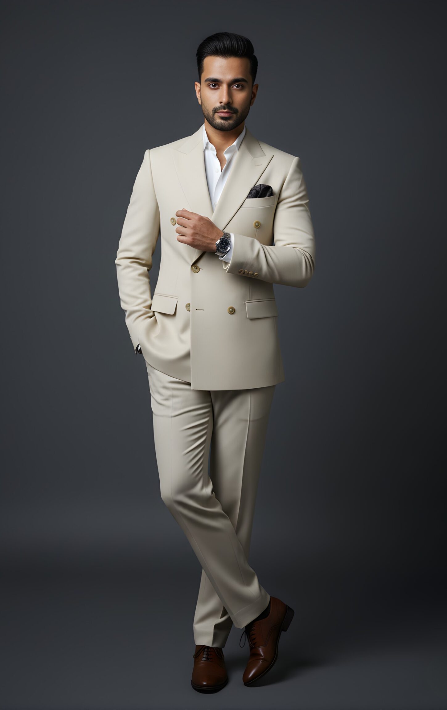 Elegant Beige Double-Breasted Suit - Image 3